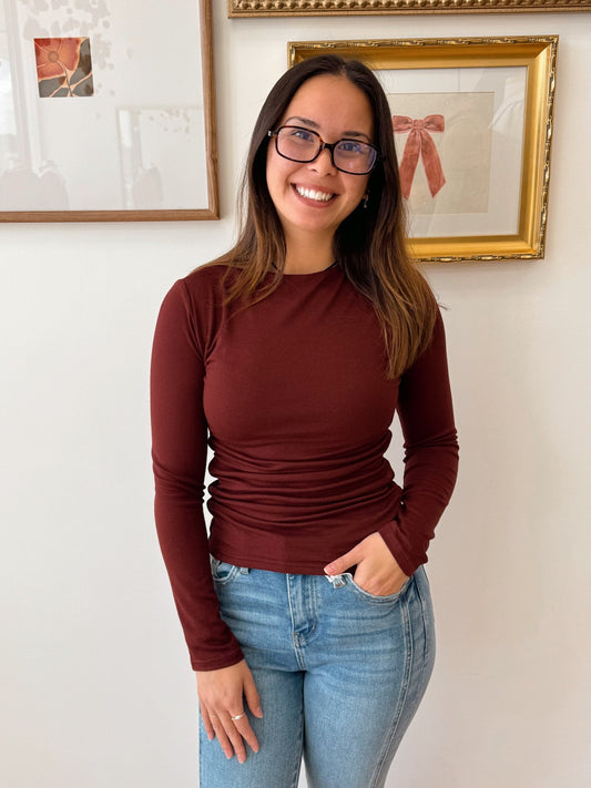 Ruched Side Knit Top Shirts & Tops