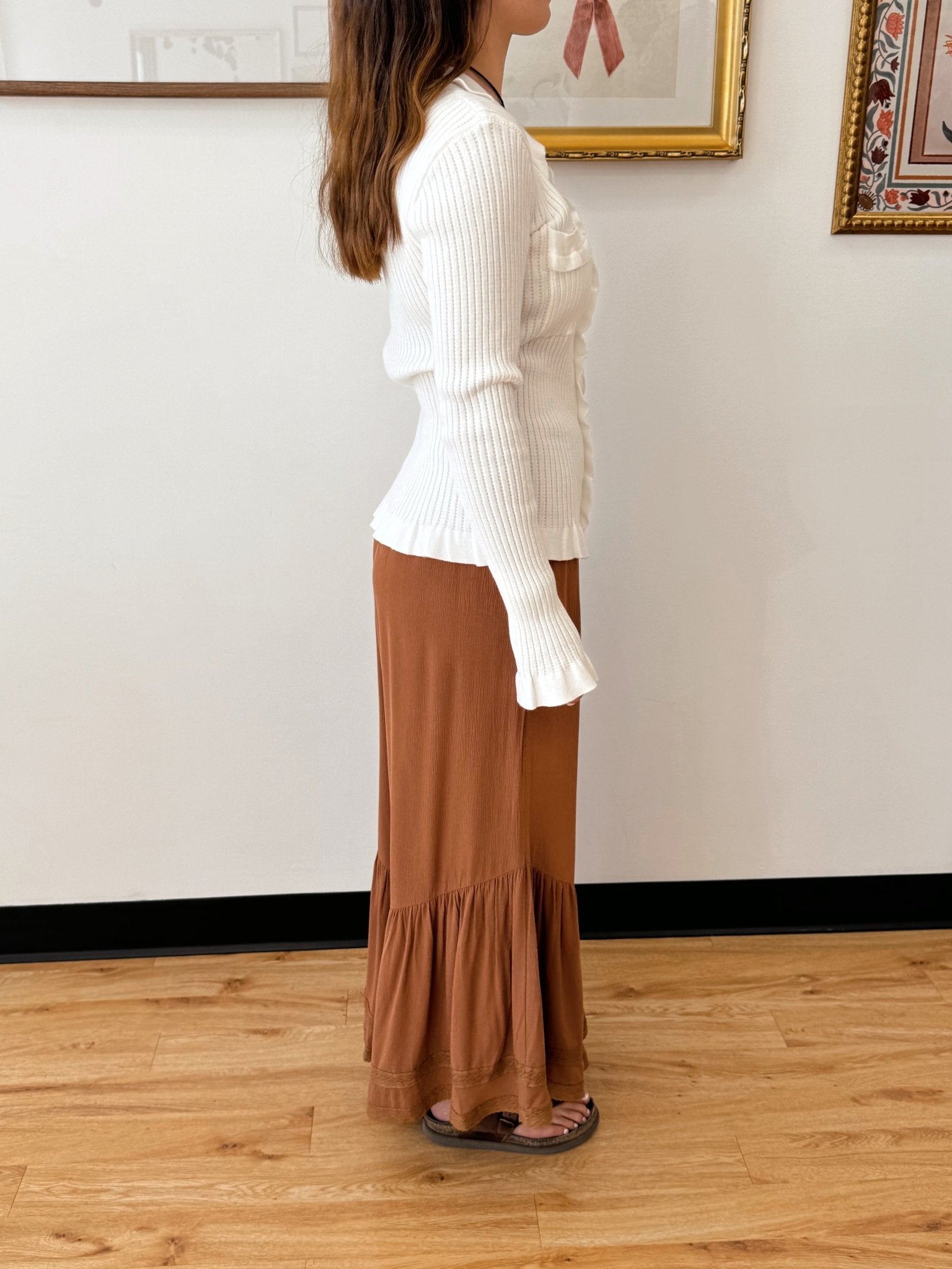 Lace Trim Flowy Flare Pants Pants