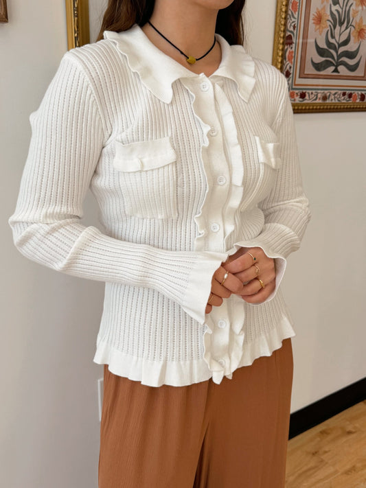Ruffle Trim Cardigan Top Shirts & Tops
