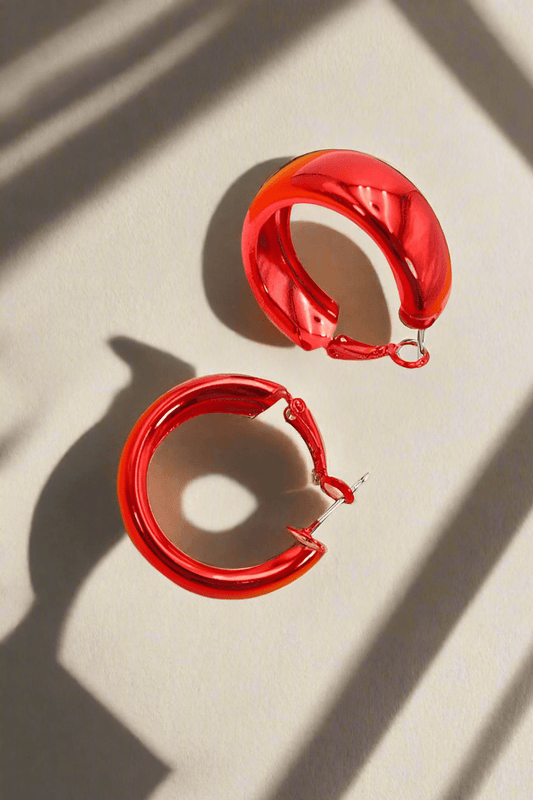 Shiny Red Hoop Earrings