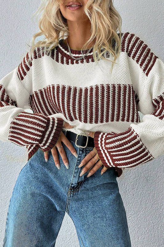 Two Tone Brown Striped Sweater - Authenticity