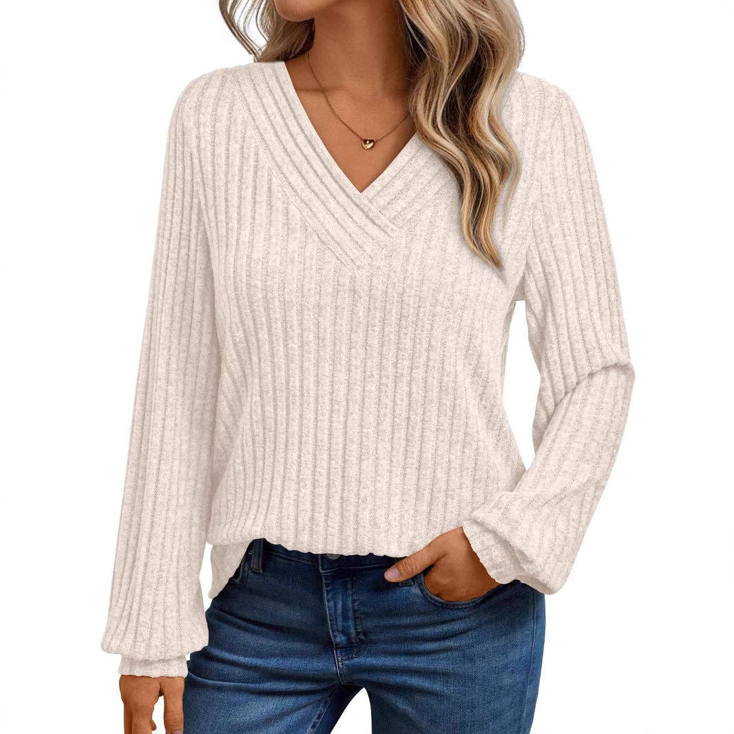 V - Neck Textured Long Sleeve Top - Authenticity