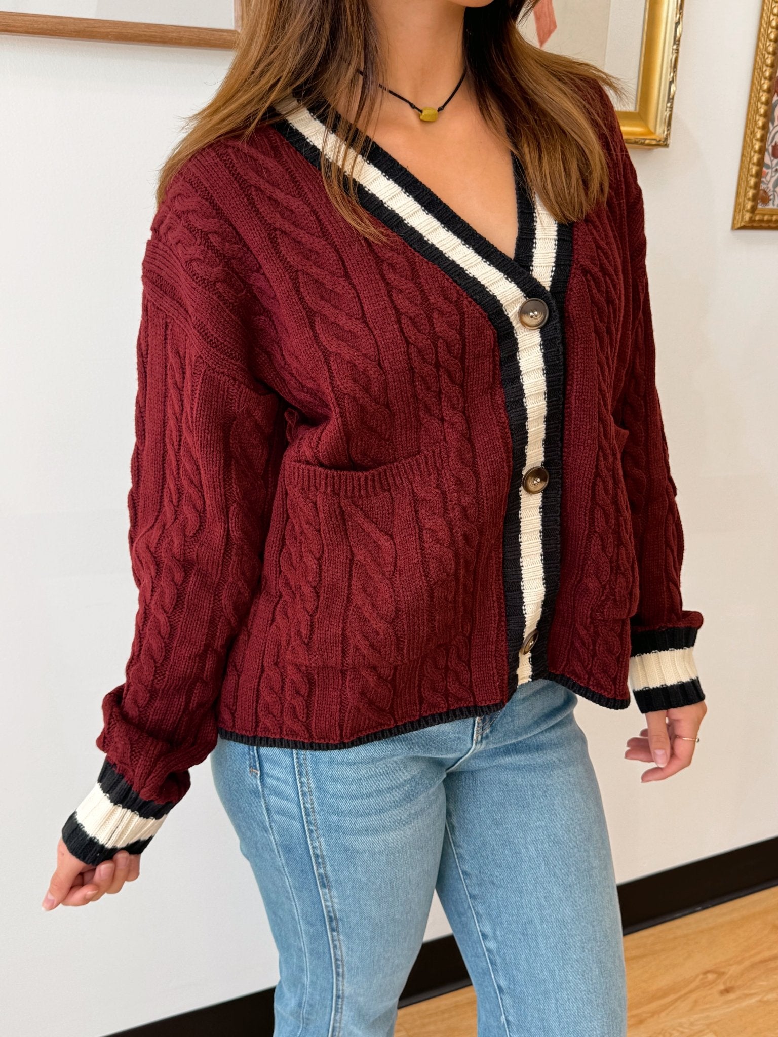 Varsity Edge Cable Knit Cardigan Shirts & Tops