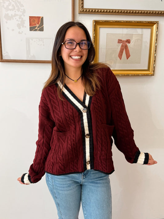 Varsity Edge Cable Knit Cardigan Shirts & Tops