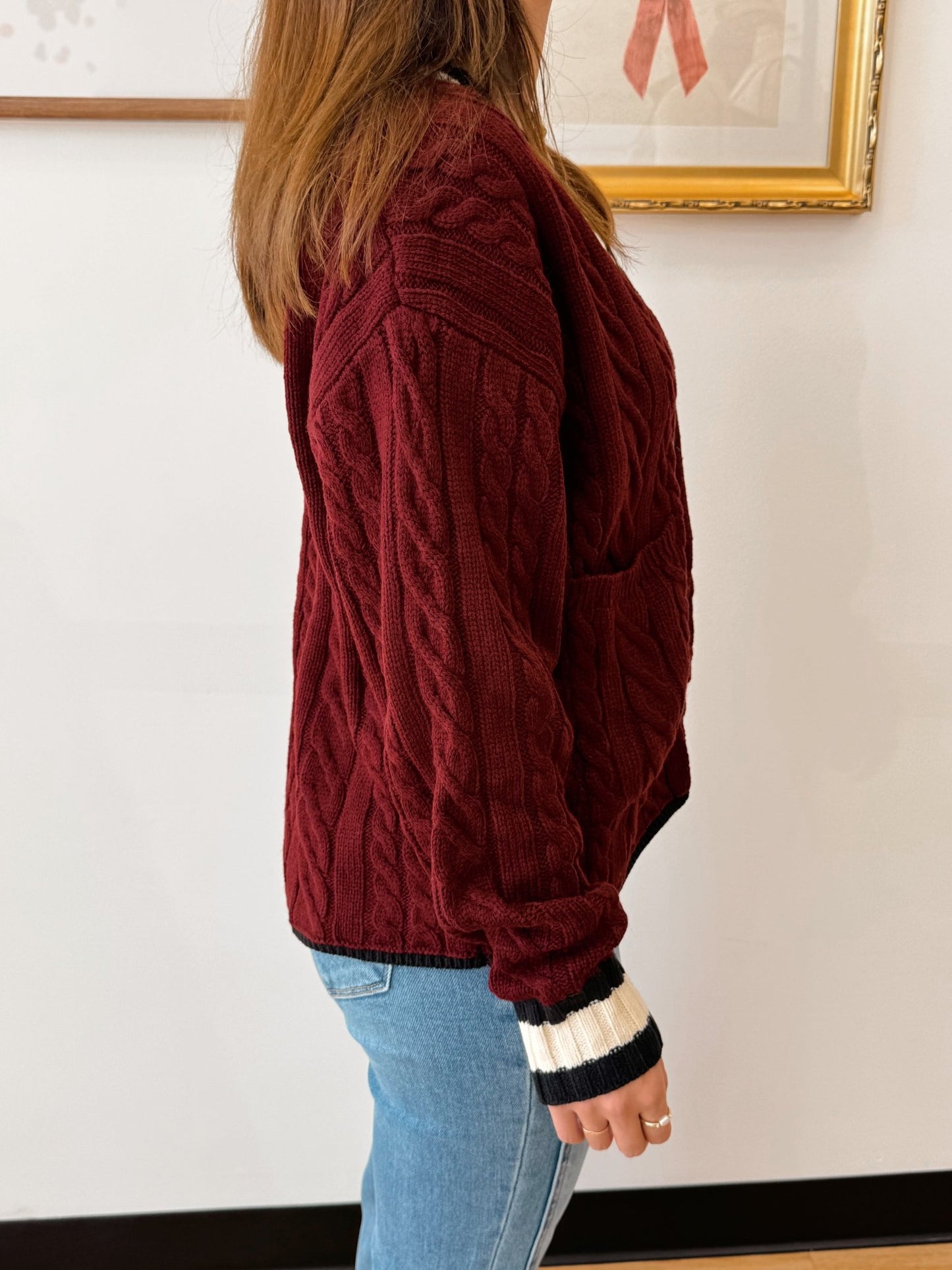Varsity Edge Cable Knit Cardigan Shirts & Tops