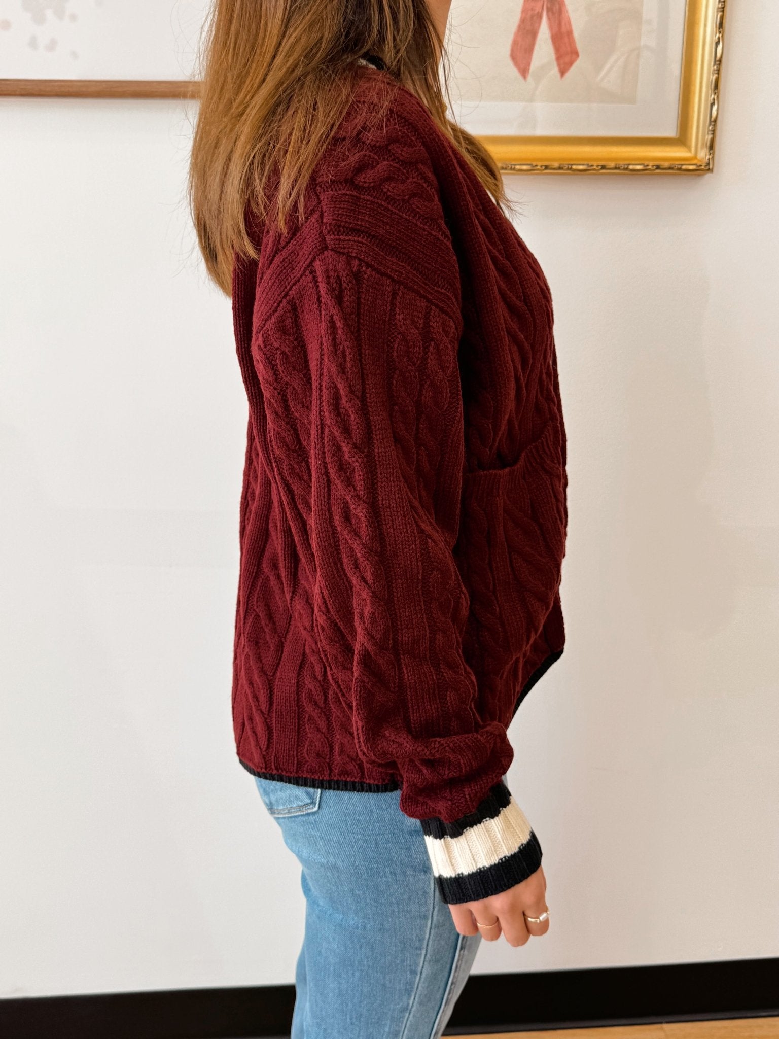 Varsity Edge Cable Knit Cardigan Shirts & Tops
