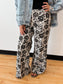 Vintage Washed Floral Denim Pants Bottoms