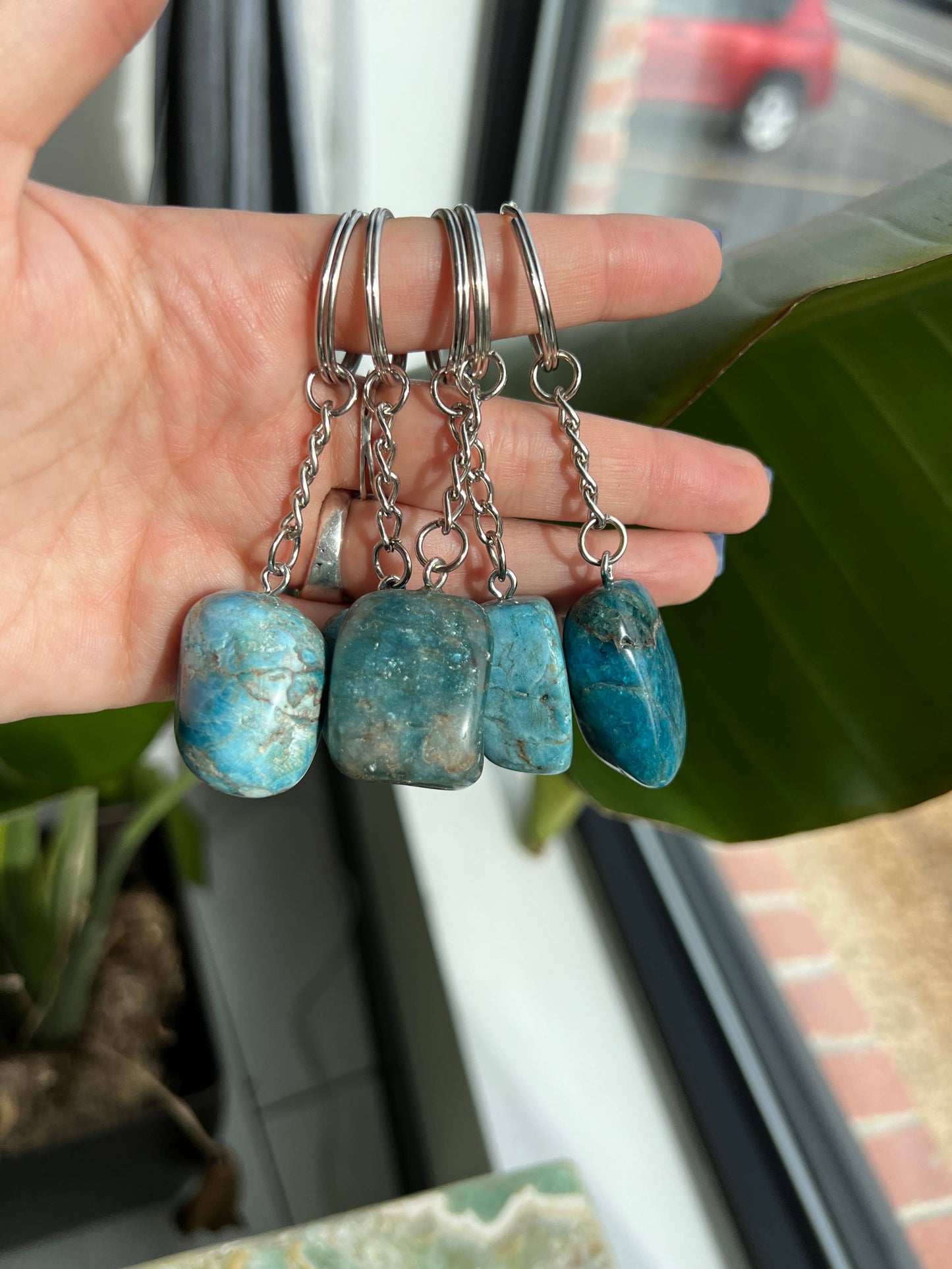 Blue Apatite Crystal Keychain Keychains