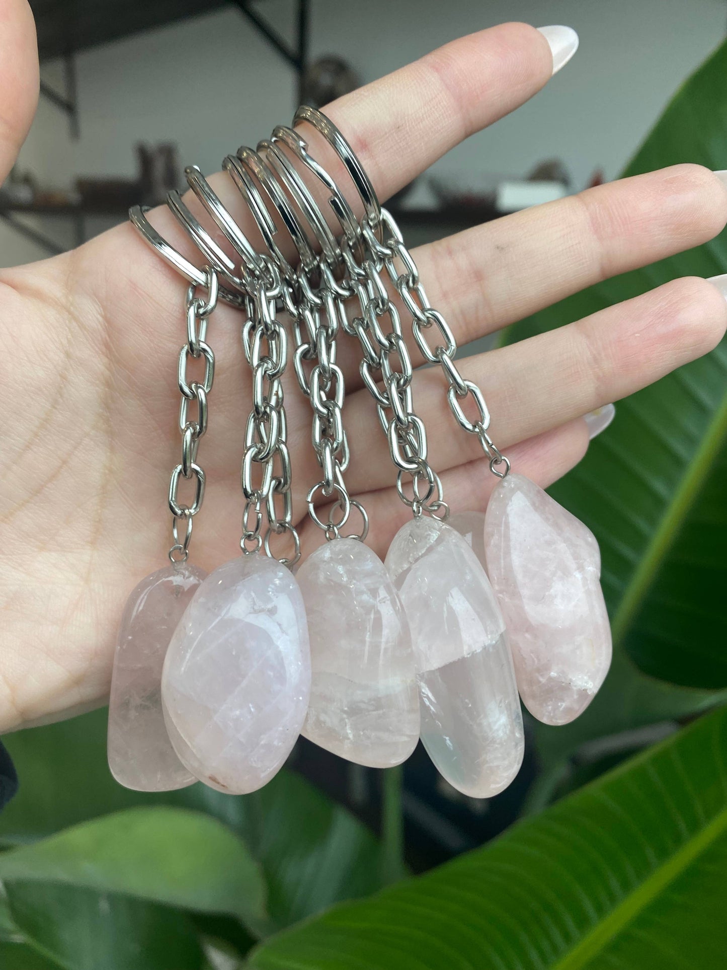 Rose Quartz Crystal Keychain